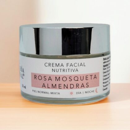 crema facial natural de rosa mosqueta y almendras